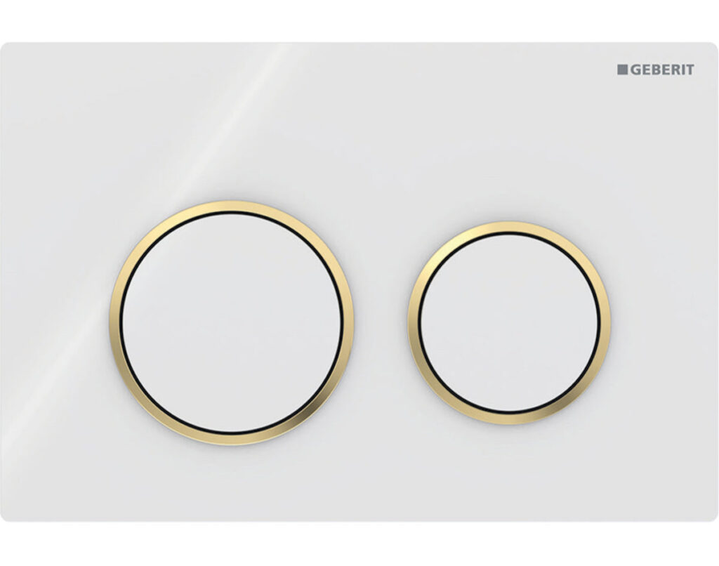 Geberit Kappa21 Flush Plate – Bright White Finish, Bright Gold Trim