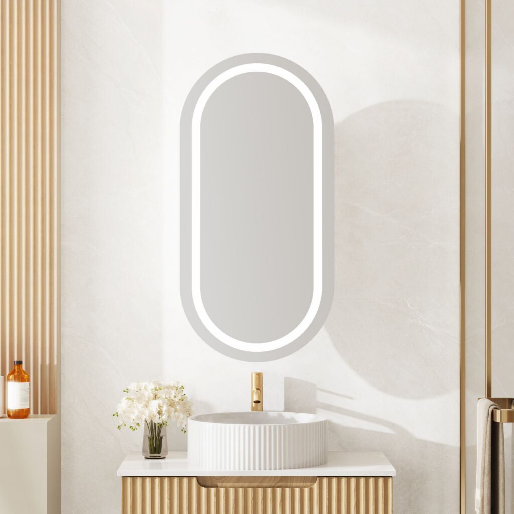 Athena 450 x 900mm LED Oval Wall-Hung Shaving Cabinet – Single Door