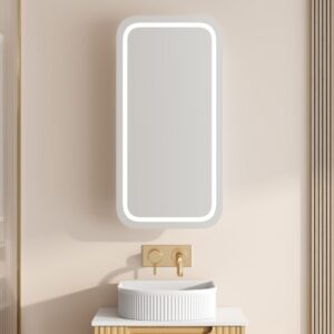 Athena 450 x 900mm LED Square Wall-Hung Shaving Cabinet – Single Door
