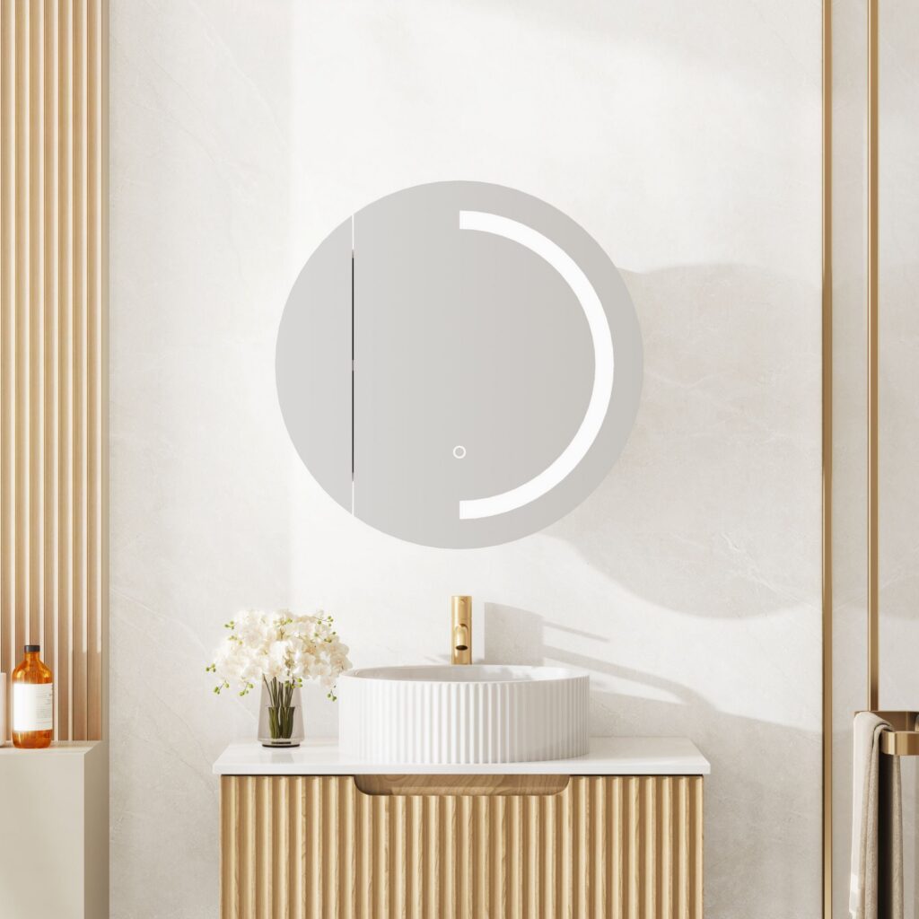 Athena 600mm LED Round Wall-Hung Shaving Cabinet – Single Door