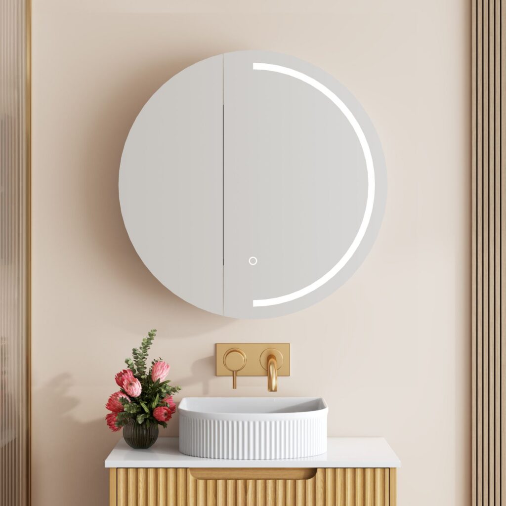 Athena 750mm LED Round Wall-Hung Shaving Cabinet – Single Door