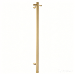 Round Vertical Brushed Brass Electric Heated Towel Rack Single Bar