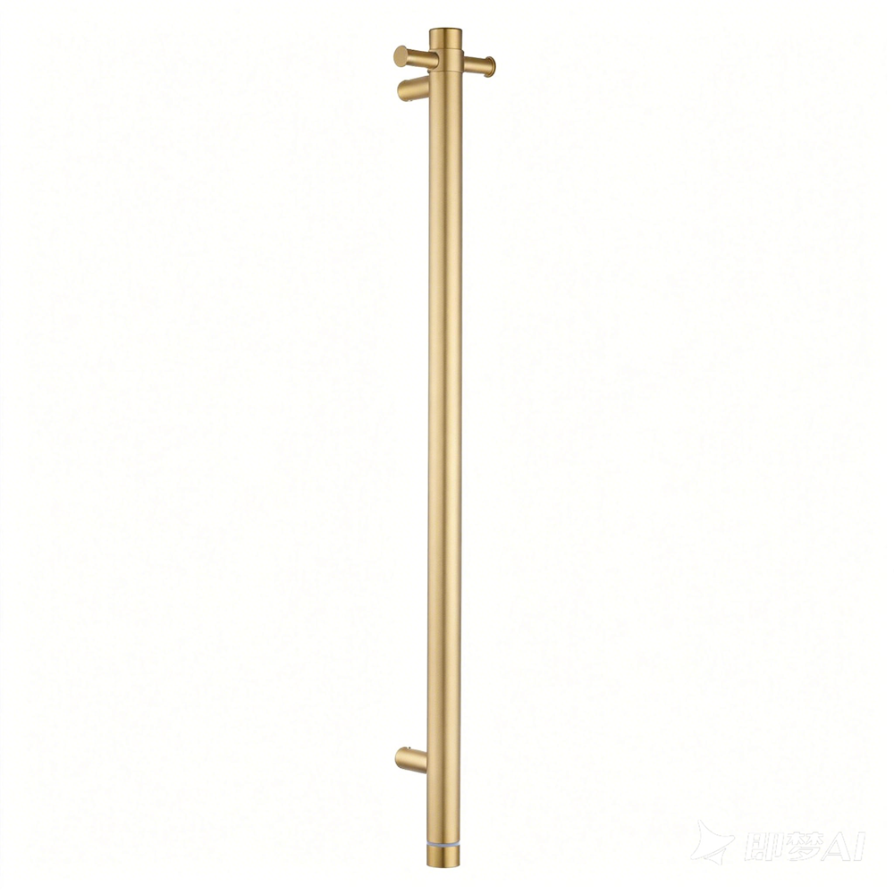 Round Vertical Brushed Brass Electric Heated Towel Rack Single Bar