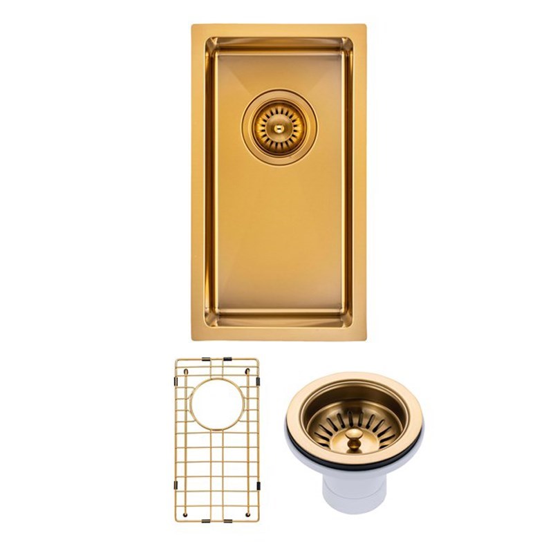 250x450x215mm Brushed Brass Stainless Steel PVD Single Bowl Kitchen Sink
