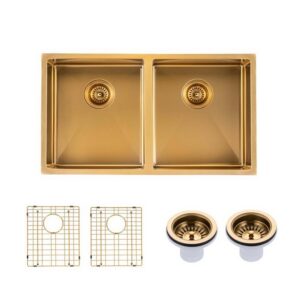770x450x215mm Brushed Brass Stainless Steel PVD Double Bowl Kitche Sink