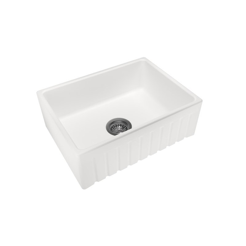 White Carysil Fine Fireclay Single Bowl Kitchen Sink 610*457*195mm