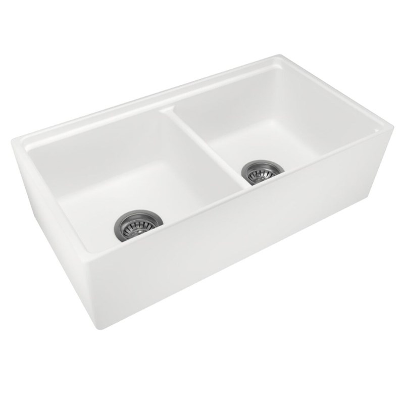 White Carysil Fine Fireclay Double Bowl Kitchen Sink 838*457*232mm
