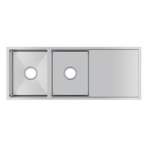 Round Corner Chrome Stainless Steel Handmade Double Bowl with Drain Board Kitchen Sink 1160*460*230mm
