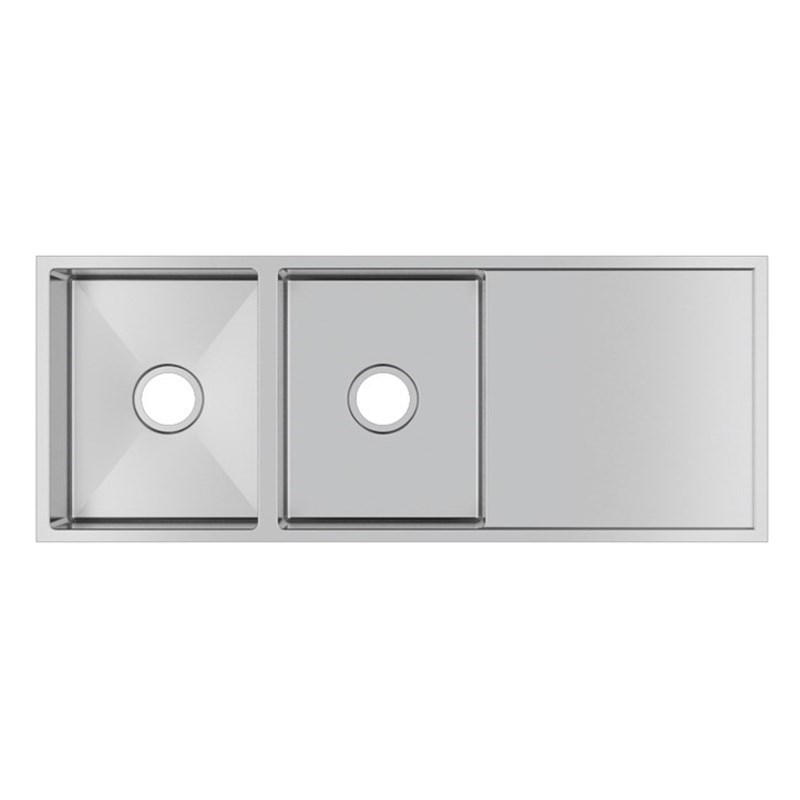 Round Corner Chrome Stainless Steel Handmade Double Bowl with Drain Board Kitchen Sink 1160*460*230mm