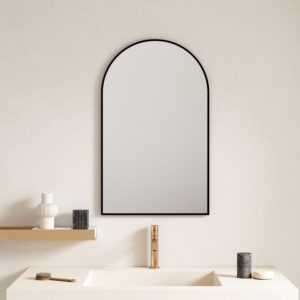 Aluminum Framed 600mm Arch Mirror – Matt Black