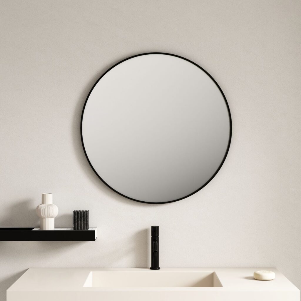 Aluminum Framed 900mm Round Mirror – Matt Black