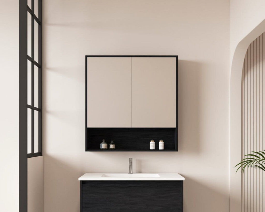 HERA 750mm Shaving Cabinet – Black Oak
