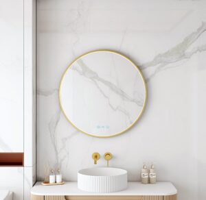 Maia 600/750/900mm LED Round Mirror – Brushed Gold Frame