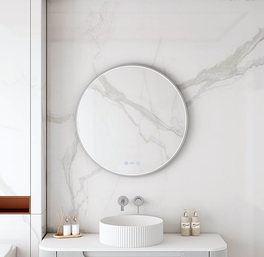 Maia 600/750/900mm LED Round Mirror – Brushed Nickel Frame