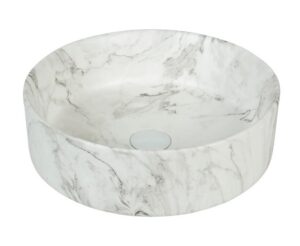 405*405*130mm Matte White with Delicate Stone-look Veining Above Counter Basin(32mm Nonoverflow)