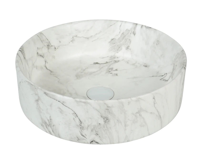 405*405*130mm Matte White with Delicate Stone-look Veining Above Counter Basin(32mm Nonoverflow)