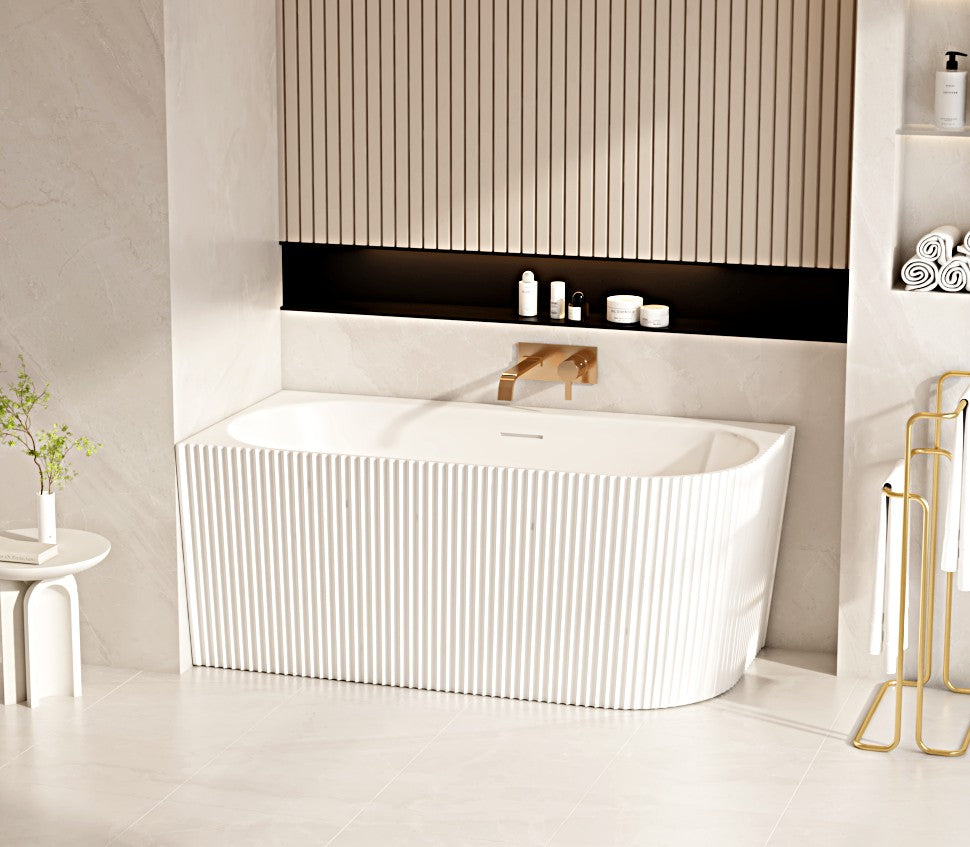 Rose V-Groove Corner Bathtub – Matt White
