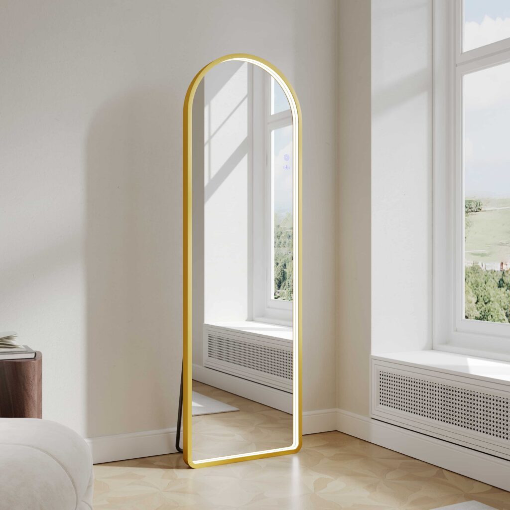 Saga 500×1600mm Freestanding LED Arch Mirror – Brushed Gold