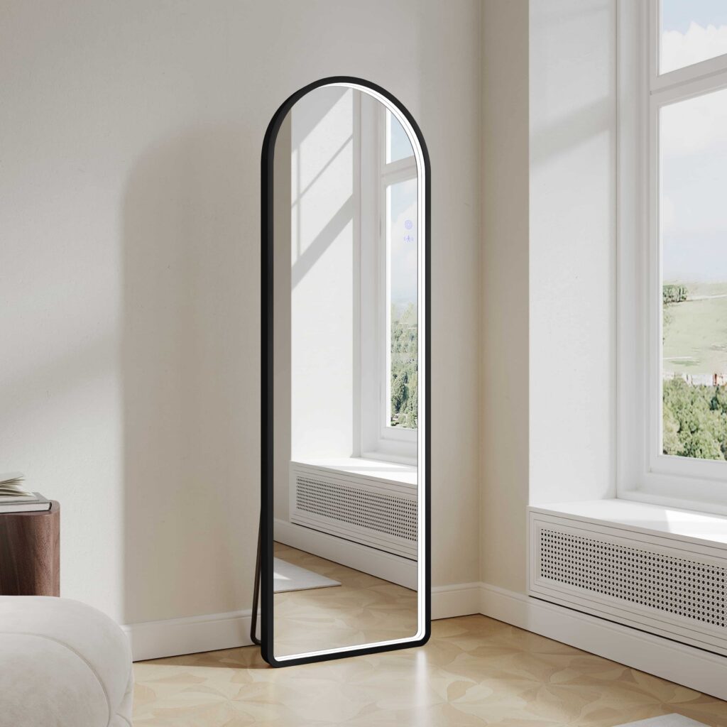 Saga 500×1600mm Freestanding LED Arch Mirror – Matt Black
