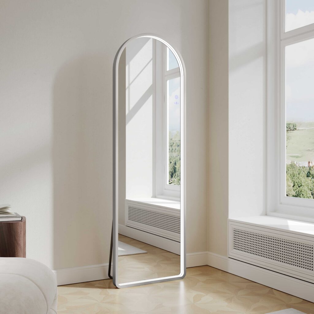 Saga 500×1600mm Freestanding LED Arch Mirror – Brushed Nickel