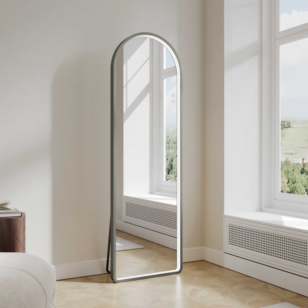 Saga 500×1600mm Freestanding LED Arch Mirror – Gun Metal