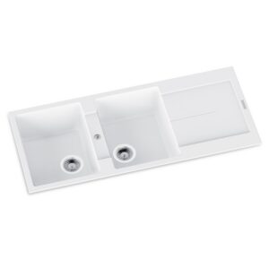 1160x460x200mm White Carysil Granite Double Bowl Kitchen Sink
