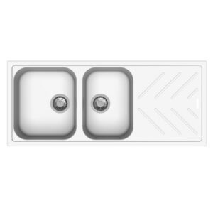 White Carysil New Beethoven D200 Granite 1 and 3/4 Bowl with Drain Board Stone Kitchen Sink 1160*500mm