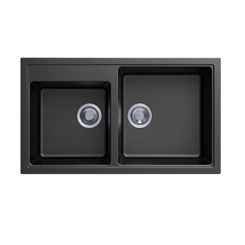 860x500x200mm Black Carysil Granite 1 & 3/4 Bowl Kitchen Sink